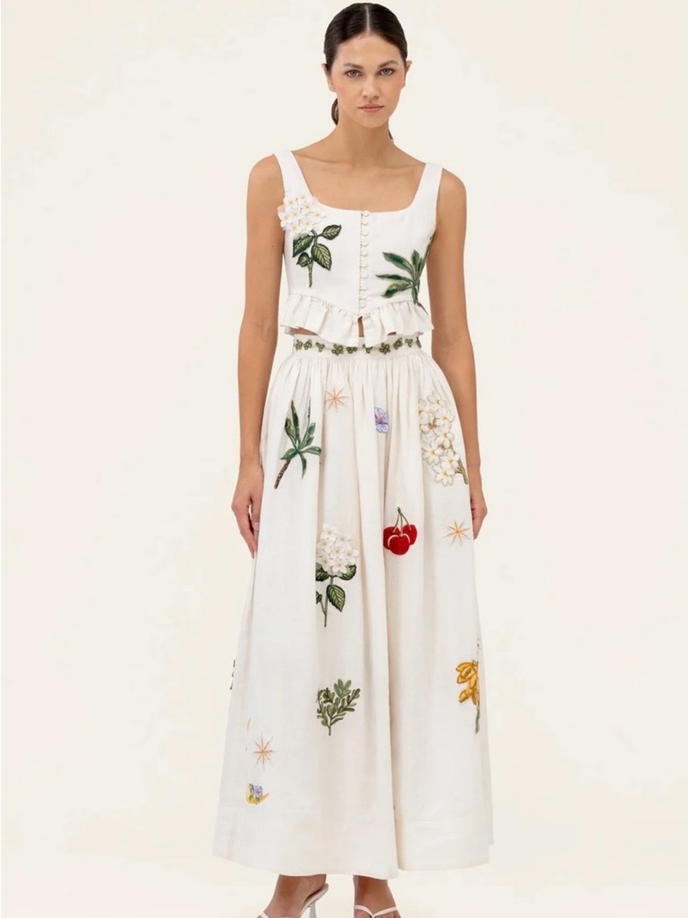 Agua by Agua Bendita White Embroidered Botanical Maxi Dress